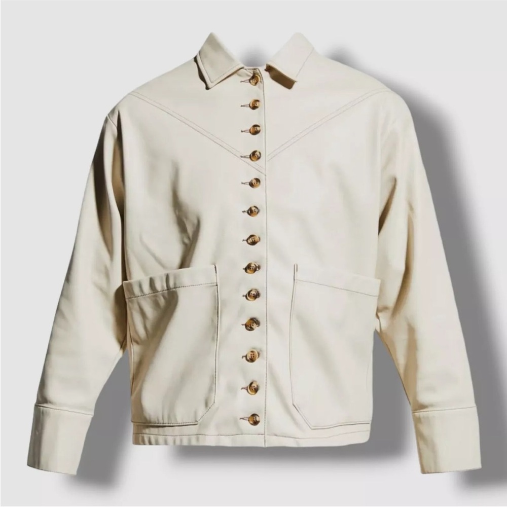 Still Here Women beige Americano Button-Up Leather Shacket Jacket